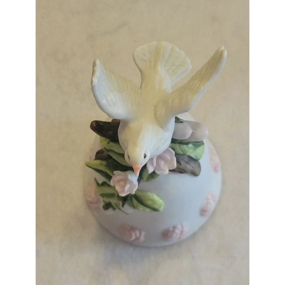 Vintage Seymour Mann Bisque Porcelain Dove Bell Ornament Floral Bird 1996 Decor‎